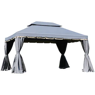 Outsunny 3x4m 2-Tier Gazebo Aluminium Garden Marquee Party Tent Canopy Grey • £293.99