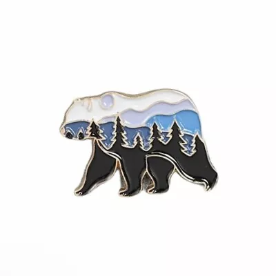 NEW Bear Mountains Trees Outdoors Lapel Pin Gold Tone Blue Black • $5.99