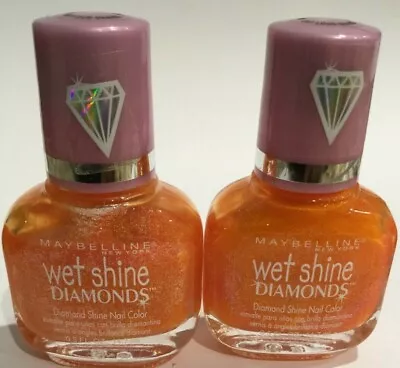 LOT OF 2 Maybelline Wet Shine Diamonds Shine Nail Color Polish OUT LOUD ORANGE • $10.57