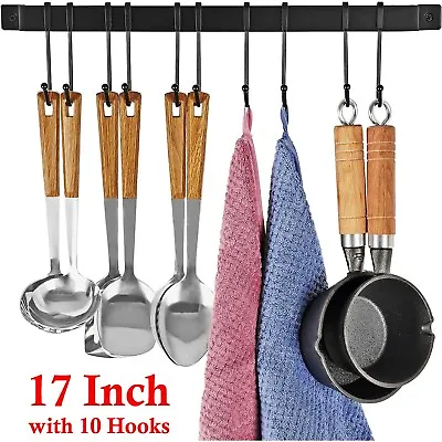 Pot Rack Pots Pans Hanging Rack Rail With 10 Hooks Pot Hangers For Kitchen • $21.75