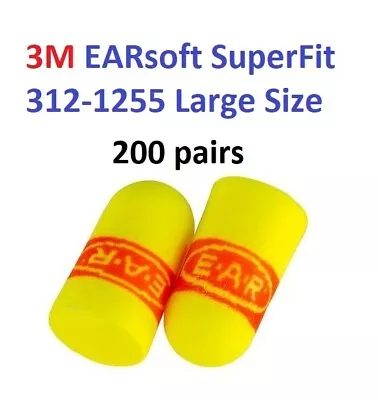 3M EARsoft SuperFit Uncorded Earplugs LARGE 200 Pairs 312-1255 Ear Plugs • $89.95