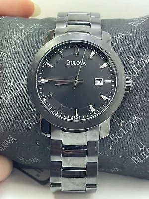 BULOVA Black Dial Black Ion-plated Stainelss Steel Men's Watch 98B196 DATE-R14 • $49.99