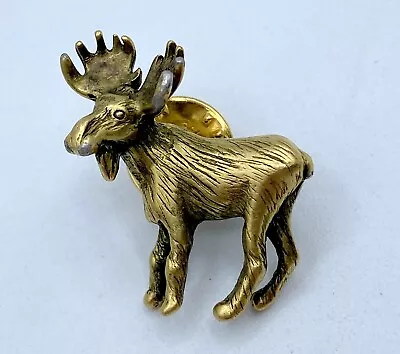 D2-1342 Vintage Brooch Signed Gold Tone Pin 1  Animal Moose • $4.99