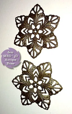 2 X Large 2.25  Star Flower ANTIQUE BRONZE TONE 3D FILIGREE EMBELLISHMENTS Metal • £2.69