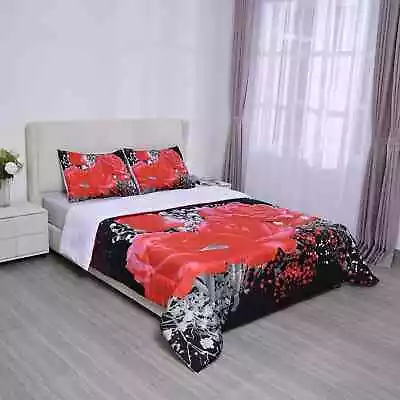 HOMESMART Red Flower 3D Digital Print Microfiber Comforter Pillow Cover-Queen • $90.40