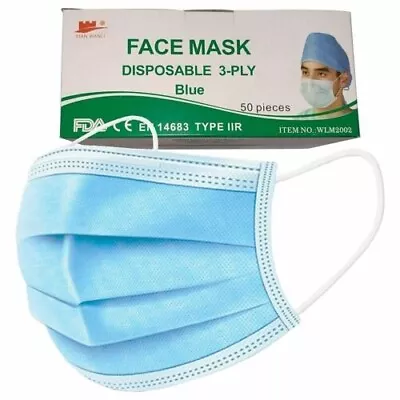 Type IIR 2R Fluid Resistant 3Ply Surgical Medical Grade Disposable Face Mask X50 • £7.99