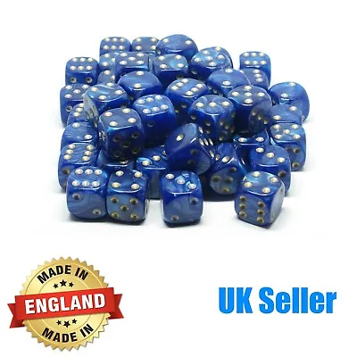 16mm Blue Pearl Six Sided Spot Dice - Choose Quantity - D6 Game Dice - Wargaming • £3.24
