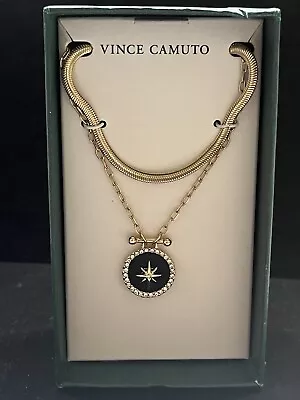 Vince Camuto Pendant Necklace Crystal Halo Star Gold Tone PLUS Snake Chain • $39.99