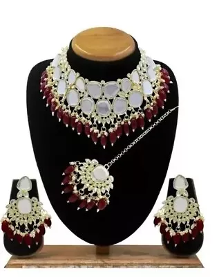 Indian Bollywood Gold Plated Kundan Choker Bridal Necklace Earrings Jewelry Set • $23.42