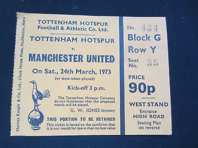 1972-73 DIV 1 TOTTENHAM HOTSPUR V MANCHESTER UNITED   TICKET STUB • £4.99