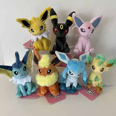 Pokemon Plush Eevee Evolution Umbreon Espeon SITTING CUTIES Stuffed Toy Set Of 7 • $233.45