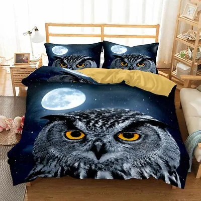 3D Blue Moon Owl Bedding Set Comforter Cover Duvet Cover Pillow Case • $38.54