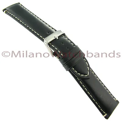 22mm Hadley Roma Black Oil-Tan Heavy Pad Leather Contrast Stitch Watch Band 885 • $29.95