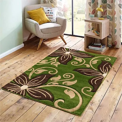 Soft Pile Durable Floral Flower Designer Rugs For Living Room Lounge Area Mat • £17.09