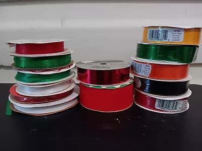 Ribbon Lot New & Used 13 Spools Double Face Satin Velvet Holiday Candy Apple • $4.50