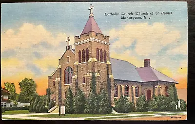 Vintage Postcard 1953 Church Of St. Denis Catholic Church Manasquan NJ • $9