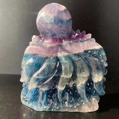 343g Natural Colored Fluorite Hand Carved Underwater World Treatm Tortoise Skull • $0.01