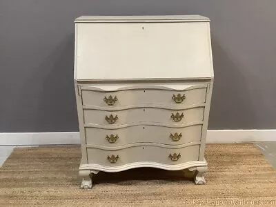 Painted Oyster Off White Vintage Secretary Drop Down 4 Drawers Chest Claw Feet • $1995