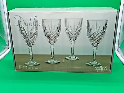 SHANNON CRYSTAL Glasses DUBLIN Set Of Four Crystal Beverage GOBLETS WINE Glasses • $22.99