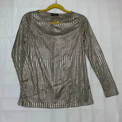 Kim & Cami Womens Top Sz S Gold Metallic Long Sleeve Round Neck Stretch New  • $21