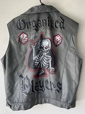 Vtg Walter Dyer Gray Leather Motorcycle Biker Vest Smoking Skeleton Back Men Lrg • $59