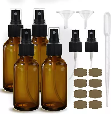 Set Of 4 Amber Small Empty Spray Bottles 4oz Fine Mist Refillable • $13.20