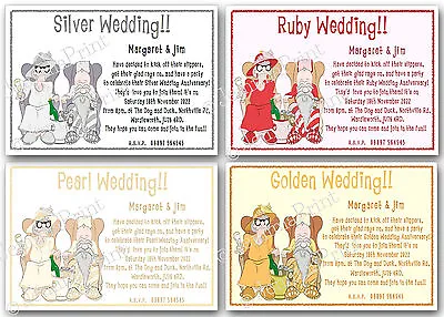 £3.85 • Buy Personalised Silver Pearl Ruby Golden Wedding Anniversary Funny Invitations X10