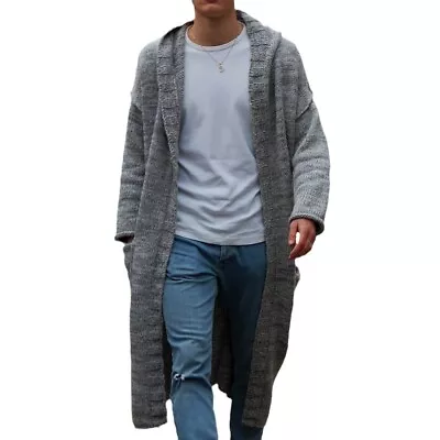 Men Autumn Knitted Sweaters Loose Long Hoodies Cardigan Jackets Casual Tops Coat • $48.35