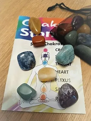 7 Chakra Crystal Reiki Healing Natural Tumblestone Set Of 7 & Guide Organza Bag • £5.84