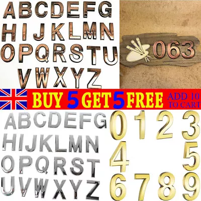 Self Adhesive Metal 3D Letters House A-Z Numbers Mailbox Sticker Address Plaques • £3.99