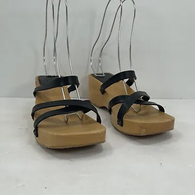 J. Crew Italian Leather Wood Block Heel Strappy Leather Platform Sandal Clog 7.5 • $25.69