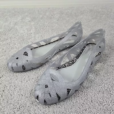Melissa Jason Wu Ballet Flats Womens 8 Jelly Shoes Silver Glitter  • $24.88