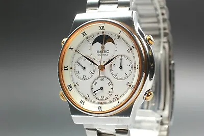 New Battery 【Exc+5】 SEIKO 7A48-7000 Moon Phase Chronograph Quartz Men's Watch • $409.99