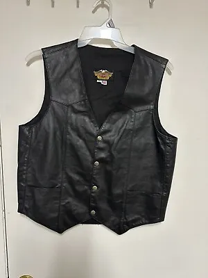 Vintage Harley Davidson Leather Motorcycle Riding Vest  Black Made USA Medium • $49.99