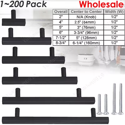 $9.11 • Buy Square T Bar Drawer Pulls Knob Stainless Steel Kitchen Cabinet Handles Black LOT