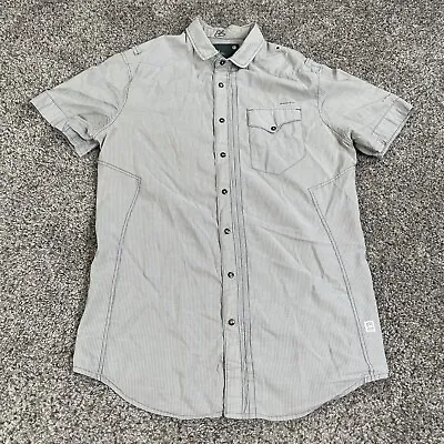 G Star Raw Shirt Mens Large Gray Striped Full Zip Snap Button Up Short Sleeve • $31.49