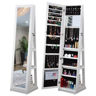 Full Length Mirror Jewelry Cabinet360°Swivel Standing Rear Storage 3-Shelves • $219.99