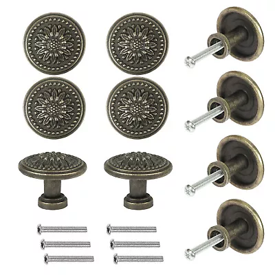 10x Bronzed Floral Cabinet Knobs Retro Drawer Dresser Round Handles For Cupboard • $10.96