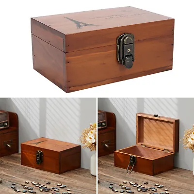Vintage Wooden Storage Box Memory Keepsake Chest Organizer Gift Box Lockable Key • £11.95