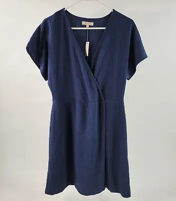 Madewell Womens Wrap Dress Size Large Blue Texture Thread Faux Wrap Midi NWT • $28.01