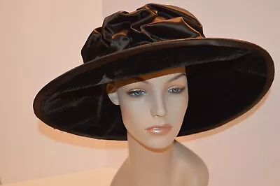 Marzi Chapeau Black Wide Brim VTG By Hand Florence Italy Satin Velvet  Fabulous • $125