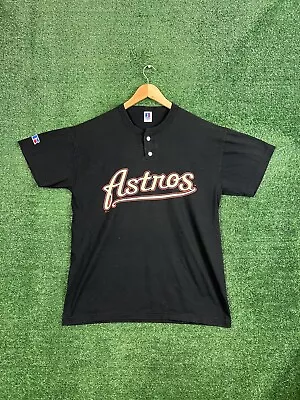 Vintage 80s Russell Athletic Houston Astros Henley T Shirt Men’s Large Black • $12.99