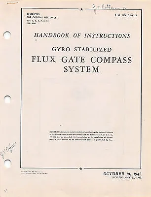 1943 Handbook Of Instructions Flux Gate Compass System Flight Manual  - CD • $24.99