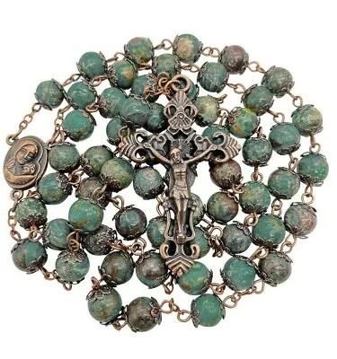 Jasper Rosary Beads 22  Natural Stone Chaplet Necklace Holy Soil Medal • $21.07