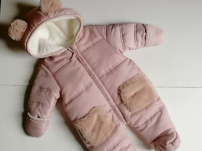 £14.99 • Buy Baby Girl Pink Snowsuit Pramsuit Winter Warm Fleecy All In One Ex M&S 3 - 6 M