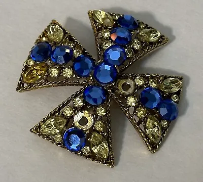 Vintage Unsigned Florenza Maltese Cross Blue Rhinestone Pin Brooch Missing Stone • $34.99