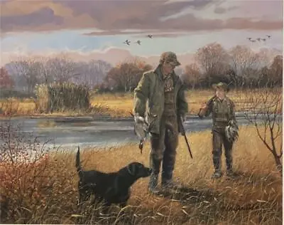 R.J. Mcdonald Just Us Dad Boy And Dog Hunting S/N Art Print-22.5 X 18 • $200