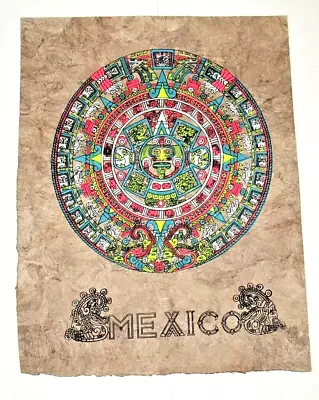 Mexican Folk Art Mayan Aztec Zodiac Calendar Papel Amate Painted Bark Paper • $44.99