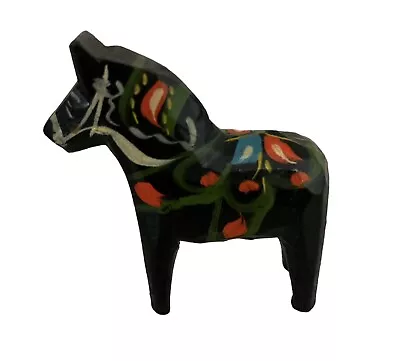 Vintage Black Swedish Dala Horse Hand Painted Folk Art Scandinavian Nils Olsson • $29.99