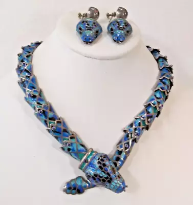 Margot De Taxco Enamel Snake Design Necklace By Ex-Employee JF Sterling Silver • $2350